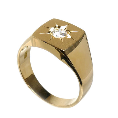 K18YG イエローゴールド 印台 リング・指輪 ダイヤモンド0.25ct 20号 11.1g メンズ【中古】【美品】