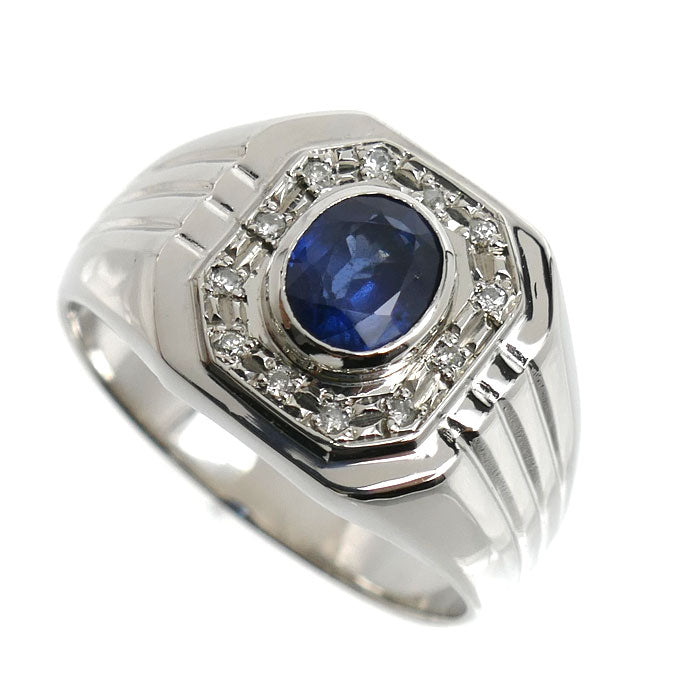 Pt900プラチナ リング・指輪 サファイア1.41ct ダイヤモンド0.08ct 22.5号 15.1g メンズ【中古】【美品】