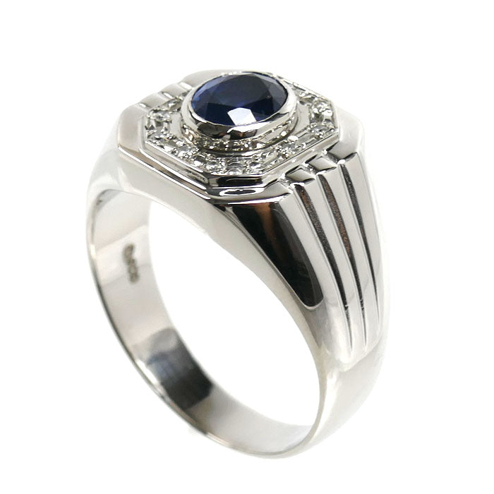 Pt900プラチナ リング・指輪 サファイア1.41ct ダイヤモンド0.08ct 22.5号 15.1g メンズ【中古】【美品】