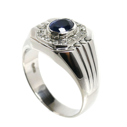 Pt900プラチナ リング・指輪 サファイア1.41ct ダイヤモンド0.08ct 22.5号 15.1g メンズ【中古】【美品】