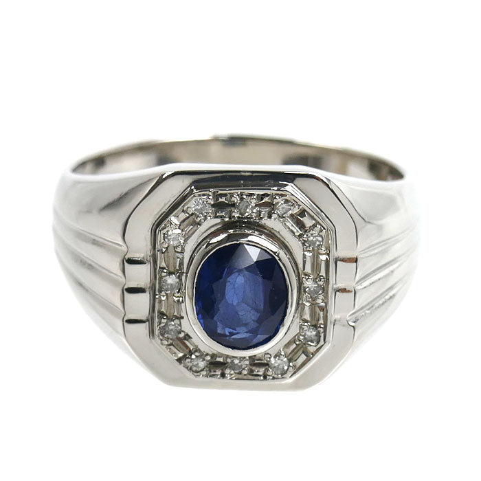 Pt900プラチナ リング・指輪 サファイア1.41ct ダイヤモンド0.08ct 22.5号 15.1g メンズ【中古】【美品】
