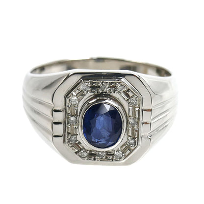 Pt900プラチナ リング・指輪 サファイア1.41ct ダイヤモンド0.08ct 22.5号 15.1g メンズ【中古】【美品】