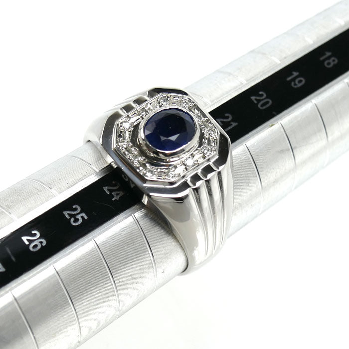 Pt900プラチナ リング・指輪 サファイア1.41ct ダイヤモンド0.08ct 22.5号 15.1g メンズ【中古】【美品】