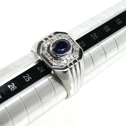 Pt900プラチナ リング・指輪 サファイア1.41ct ダイヤモンド0.08ct 22.5号 15.1g メンズ【中古】【美品】
