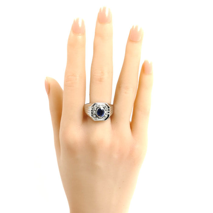 Pt900プラチナ リング・指輪 サファイア1.41ct ダイヤモンド0.08ct 22.5号 15.1g メンズ【中古】【美品】