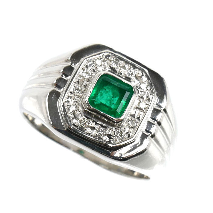 Pt900プラチナ リング・指輪 エメラルド0.47ct ダイヤモンド0.08ct 18号 15.2g メンズ【中古】【美品】