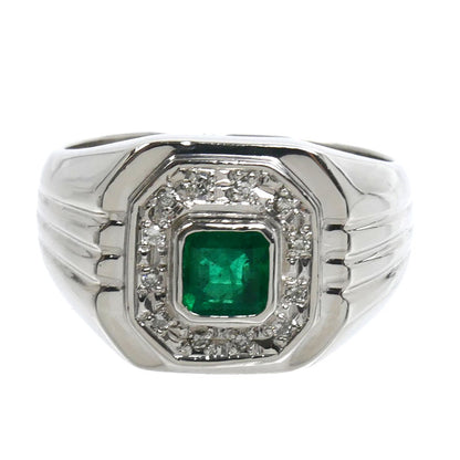 Pt900プラチナ リング・指輪 エメラルド0.47ct ダイヤモンド0.08ct 18号 15.2g メンズ【中古】【美品】