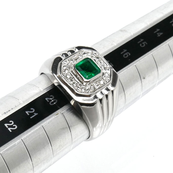 Pt900プラチナ リング・指輪 エメラルド0.47ct ダイヤモンド0.08ct 18号 15.2g メンズ【中古】【美品】