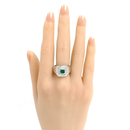 Pt900プラチナ リング・指輪 エメラルド0.47ct ダイヤモンド0.08ct 18号 15.2g メンズ【中古】【美品】