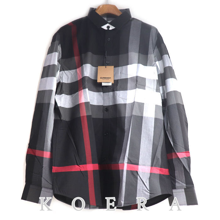 BURBERRY バーバリー SOMERTON グレー 長袖シャツ ブラック グレー 8023772 XL ストレッチコットンポプリン メンズ【未使用】【買取品】