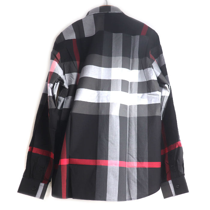BURBERRY バーバリー SOMERTON グレー 長袖シャツ ブラック グレー 8023772 XL ストレッチコットンポプリン メンズ【未使用】【買取品】