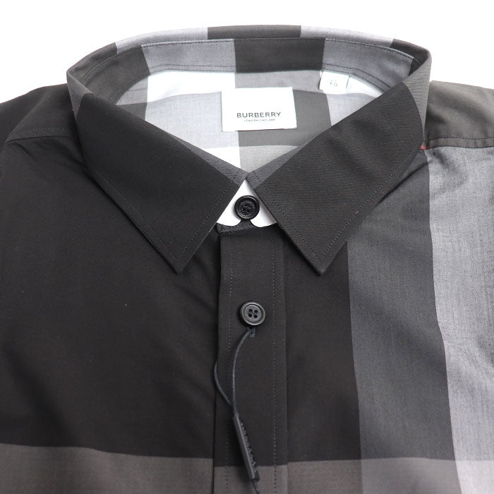 BURBERRY バーバリー SOMERTON グレー 長袖シャツ ブラック グレー 8023772 XL ストレッチコットンポプリン メンズ【未使用】【買取品】
