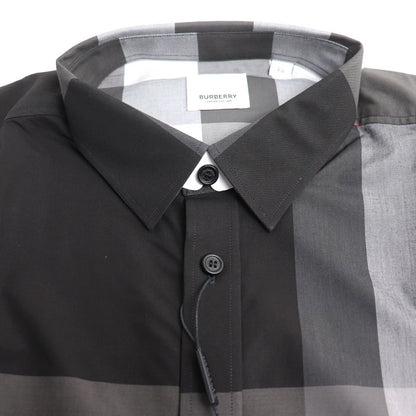 BURBERRY バーバリー SOMERTON グレー 長袖シャツ ブラック グレー 8023772 XL ストレッチコットンポプリン メンズ【未使用】【買取品】