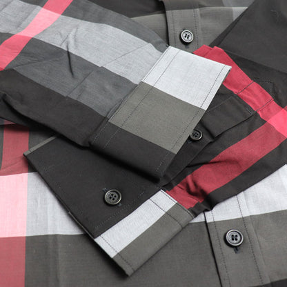 BURBERRY バーバリー SOMERTON グレー 長袖シャツ ブラック グレー 8023772 XL ストレッチコットンポプリン メンズ【未使用】【買取品】
