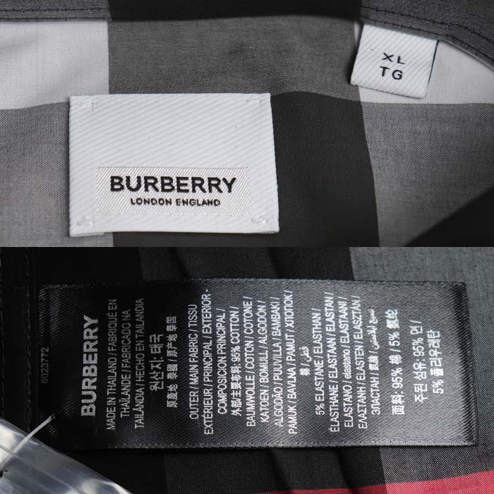 BURBERRY バーバリー SOMERTON グレー 長袖シャツ ブラック グレー 8023772 XL ストレッチコットンポプリン メンズ【未使用】【買取品】