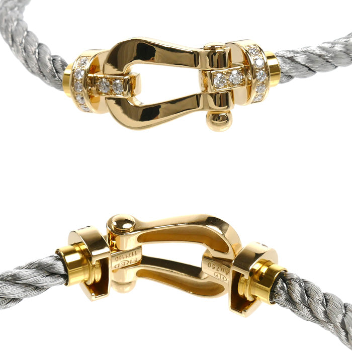 FRED フレッド K18YG イエローゴールド ステンレススチール フォース10 ラージ ハーフダイヤ ブレスレット 0B0028-6B0110 19.8g レディース【中古】【美品】