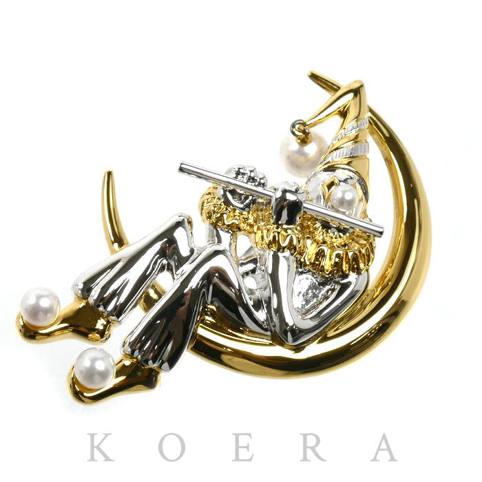 MIKIMOTO ミキモト シルバー GP ピエロonムーン ブローチ アコヤパール約3.1～5.9mm 14.7g レディース【中古】【美品】
