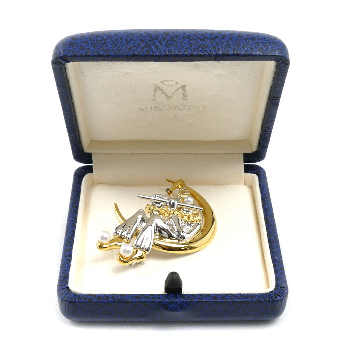 MIKIMOTO ミキモト シルバー GP ピエロonムーン ブローチ アコヤパール約3.1～5.9mm 14.7g レディース【中古】【美品】
