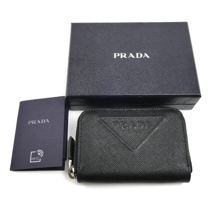 PRADA プラダ サフィアーノエンボス トライアングル コインケース ブラック 2MM003_2DIQ_F0002 IC ユニセックス【中古】【美品】