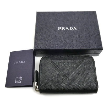 PRADA プラダ サフィアーノエンボス トライアングル コインケース ブラック 2MM003_2DIQ_F0002 IC ユニセックス【中古】【美品】