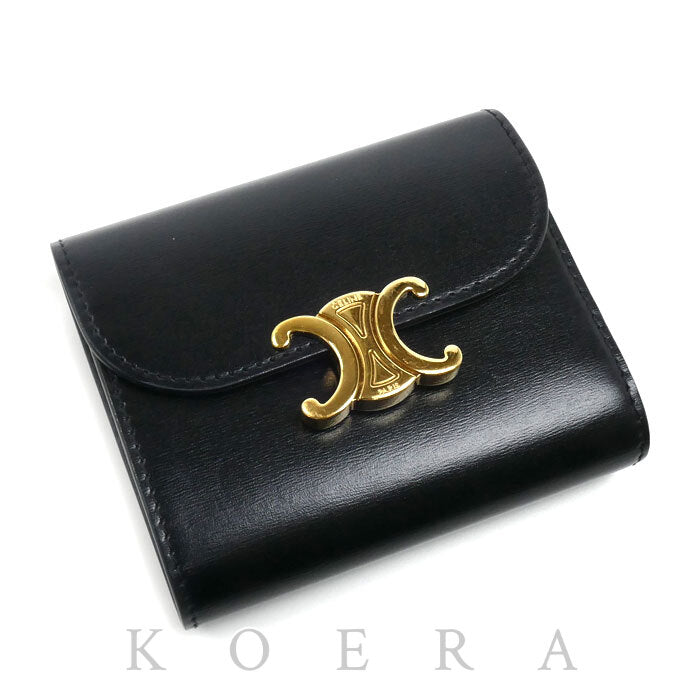 CELINE セリーヌ スモールフラップウォレット トリオンフ 三つ折り財布 ブラック 10D783DPV.38NO レディース【中古】【美品】