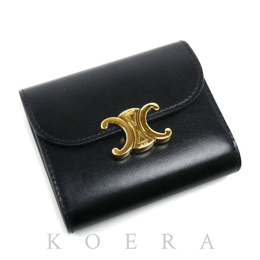CELINE セリーヌ スモールフラップウォレット トリオンフ 三つ折り財布 ブラック 10D783DPV.38NO レディース【中古】【美品】