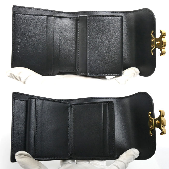 CELINE セリーヌ スモールフラップウォレット トリオンフ 三つ折り財布 ブラック 10D783DPV.38NO レディース【中古】【美品】