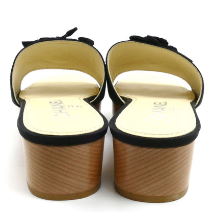 CHANEL シャネル ココマーク カメリア ウッド サンダル ブラック/ベージュ 
37 レディース【中古】【極美品】