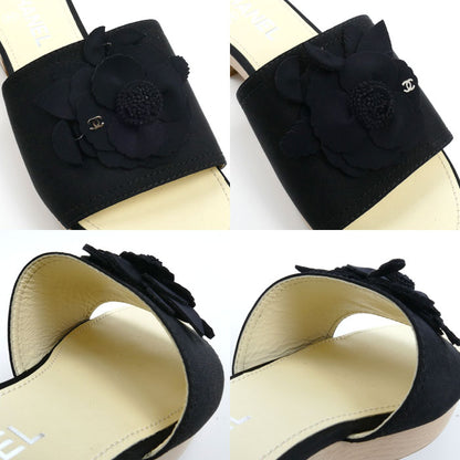 CHANEL シャネル ココマーク カメリア ウッド サンダル ブラック/ベージュ 
37 レディース【中古】【極美品】