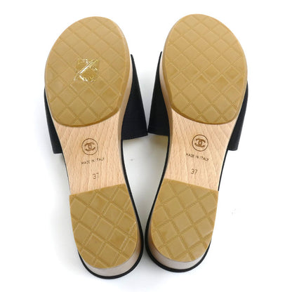 CHANEL シャネル ココマーク カメリア ウッド サンダル ブラック/ベージュ 
37 レディース【中古】【極美品】