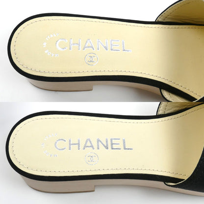 CHANEL シャネル ココマーク カメリア ウッド サンダル ブラック/ベージュ 
37 レディース【中古】【極美品】