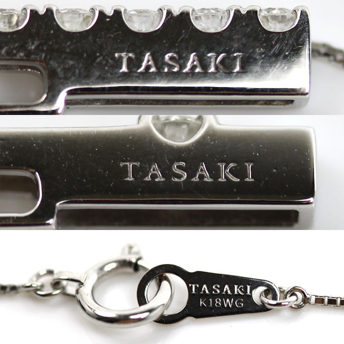 TASAKI タサキ K18WG ホワイトゴールド 2WAYバー ネックレス ダイヤモンド0.09ct/0.28ct 5.0g 40cm レディース【中古】【美品】