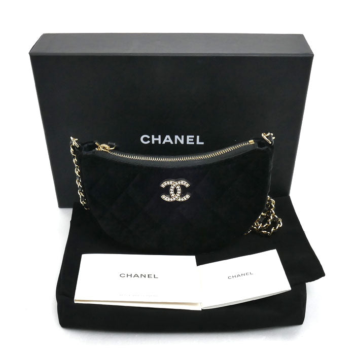 CHANEL シャネル マトラッセ ベロア ホーボー チェーンショルダー ショルダーバッグ ブラック 2024イヤーズギフト レディース【中古】【美品】