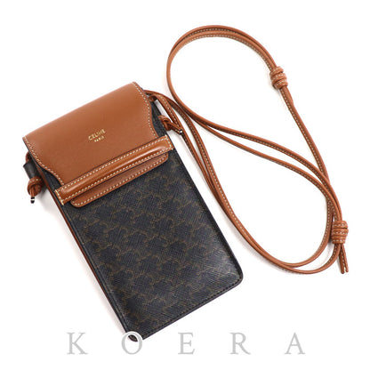 CELINE セリーヌ トリオンフ フラップ付きモバイルポーチ ショルダーバッグ タン 10G332CQD.04LU レディース【中古】