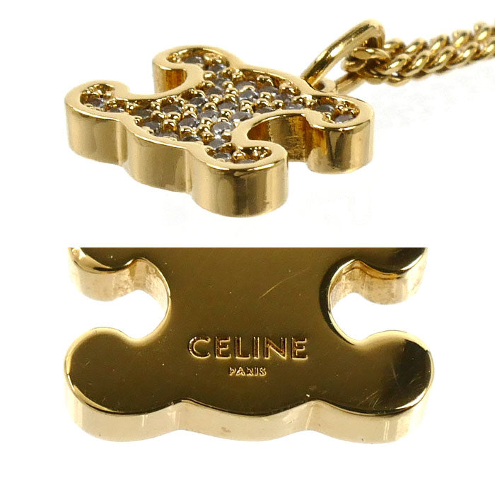 CELINE セリーヌ 真鍮 クリスタル トリオンフ ラインストーン ネックレス 460GB6BZI.35OR 38/40/42cm レディース【中古】