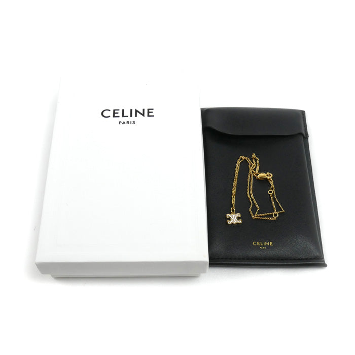 CELINE セリーヌ 真鍮 クリスタル トリオンフ ラインストーン ネックレス 460GB6BZI.35OR 38/40/42cm レディース【中古】
