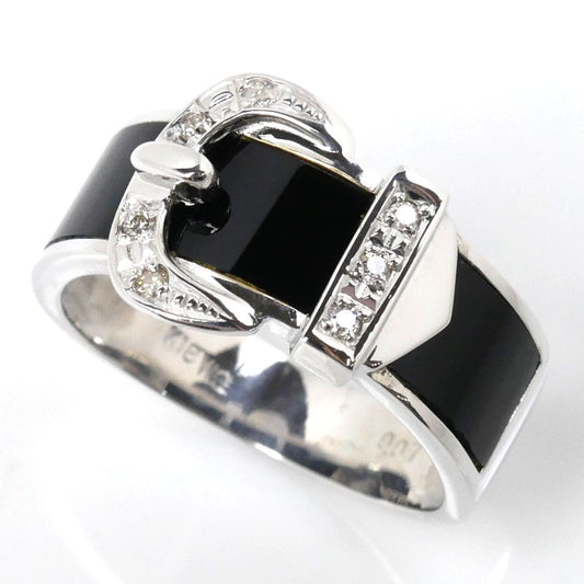 K18WG ホワイトゴールド オニキス ダイヤ リング・指輪 オニキス ダイヤモンド0.07ct 14号 5.3g ベルトモチーフ レディース【中古】【美品】