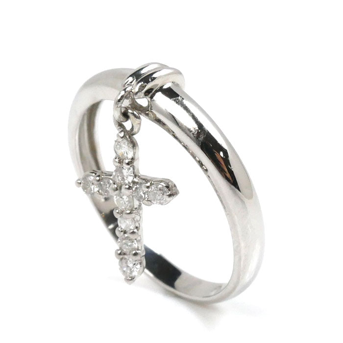 Pt900プラチナ クロス ダイヤ リング・指輪 ダイヤモンド0.15ct 12号 2.7g レディース【中古】