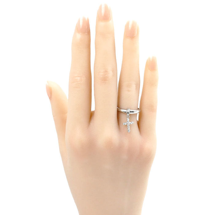 Pt900プラチナ クロス ダイヤ リング・指輪 ダイヤモンド0.15ct 12号 2.7g レディース【中古】