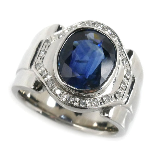 Pt850プラチナ サファイア リング・指輪 サファイア5.22ct ダイヤモンド0.17ct 19.5号 29.6g メンズ【中古】【美品】