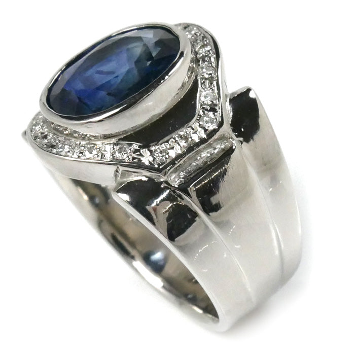 Pt850プラチナ サファイア リング・指輪 サファイア5.22ct ダイヤモンド0.17ct 19.5号 29.6g メンズ【中古】【美品】