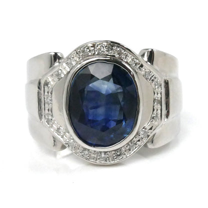 Pt850プラチナ サファイア リング・指輪 サファイア5.22ct ダイヤモンド0.17ct 19.5号 29.6g メンズ【中古】【美品】
