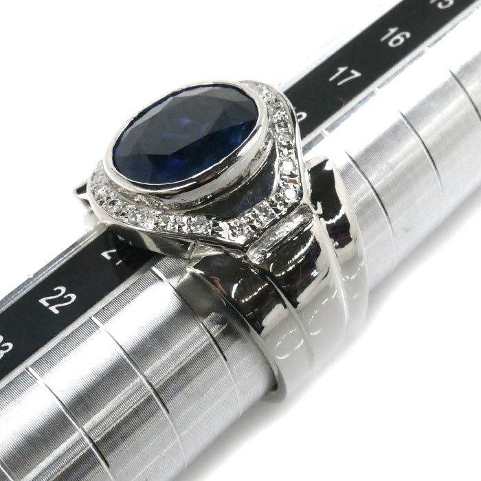 Pt850プラチナ サファイア リング・指輪 サファイア5.22ct ダイヤモンド0.17ct 19.5号 29.6g メンズ【中古】【美品】