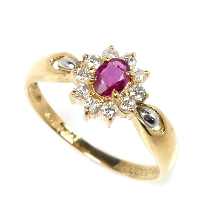 K18YG イエローゴールド Pt900プラチナ ルビー リング・指輪 ルビー0.33ct ダイヤモンド0.22ct 11号 2.2g レディース【中古】