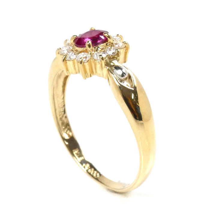 K18YG イエローゴールド Pt900プラチナ ルビー リング・指輪 ルビー0.33ct ダイヤモンド0.22ct 11号 2.2g レディース【中古】