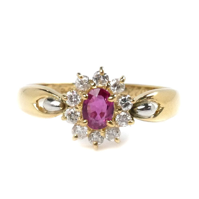 K18YG イエローゴールド Pt900プラチナ ルビー リング・指輪 ルビー0.33ct ダイヤモンド0.22ct 11号 2.2g レディース【中古】