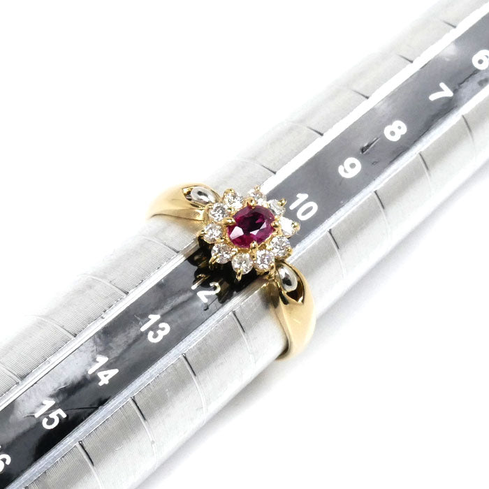 K18YG イエローゴールド Pt900プラチナ ルビー リング・指輪 ルビー0.33ct ダイヤモンド0.22ct 11号 2.2g レディース【中古】