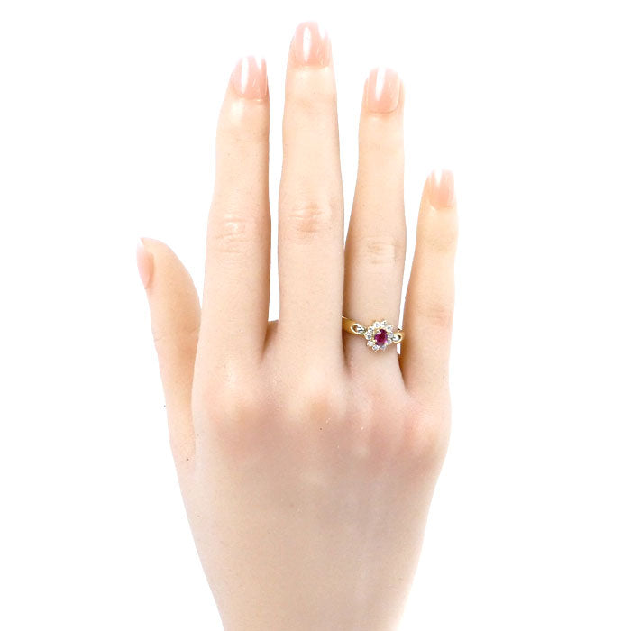 K18YG イエローゴールド Pt900プラチナ ルビー リング・指輪 ルビー0.33ct ダイヤモンド0.22ct 11号 2.2g レディース【中古】