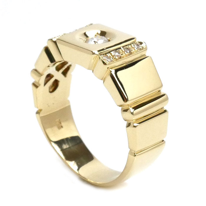 K18YG イエローゴールド ダイヤ リング・指輪 ダイヤモンド0.15ct/0.08ct 19号 9.7g メンズ【中古】【美品】