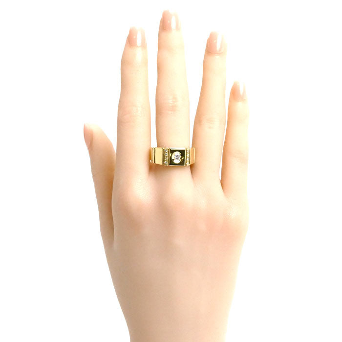 K18YG イエローゴールド ダイヤ リング・指輪 ダイヤモンド0.15ct/0.08ct 19号 9.7g メンズ【中古】【美品】